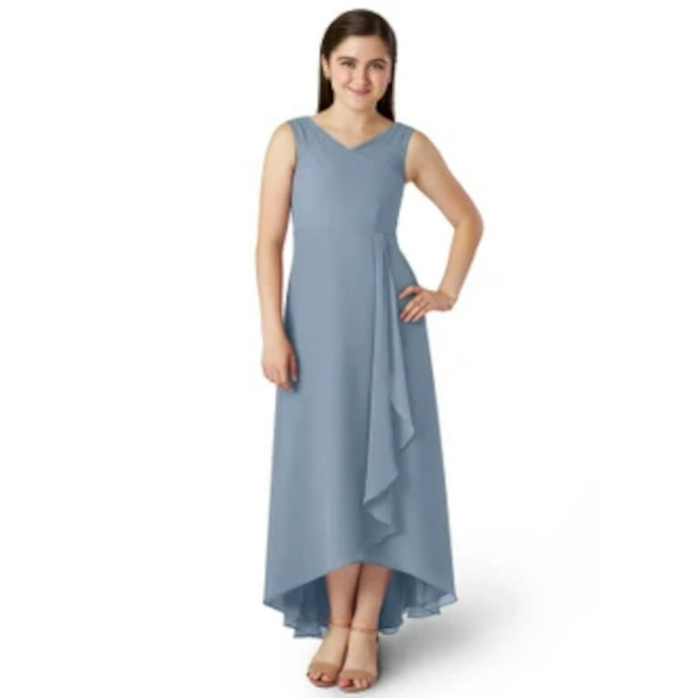 ADRIANNA PAPELL Womens Light Blue Stretch Zippered Pleated Cascade Ruffle Lined Sleeveless Asymmetrical Neckline Full Length Formal Gown Dress 12 Walmart