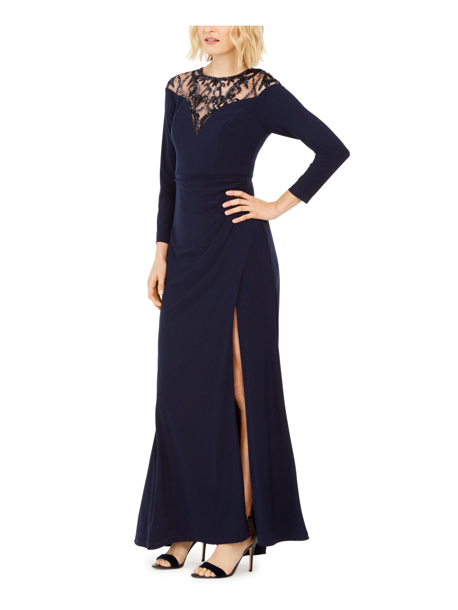 chinese dress ladies Adrianna Papell Crew Neck Racer Zipper Back Lace Dress Blue Lilac / 8 main image 1