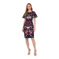 thumbnail image 1 of ADRIANNA PAPELL Womens Navy Zippered Lined Back Slit Hem Floral Flutter Sleeve Round Neck Above The Knee Wear To Work Sheath Dress 6, 1 of 4