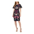 thumbnail image 1 of ADRIANNA PAPELL Womens Navy Zippered Lined Back Slit Hem Floral Flutter Sleeve Round Neck Above The Knee Wear To Work Sheath Dress 8, 1 of 4