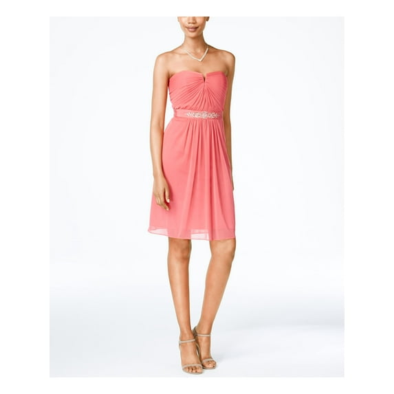 ADRIANNA PAPELL Womens Pink Embellished Ruched Sleeveless Strapless Above The Knee Evening Fit + Flare Dress 2