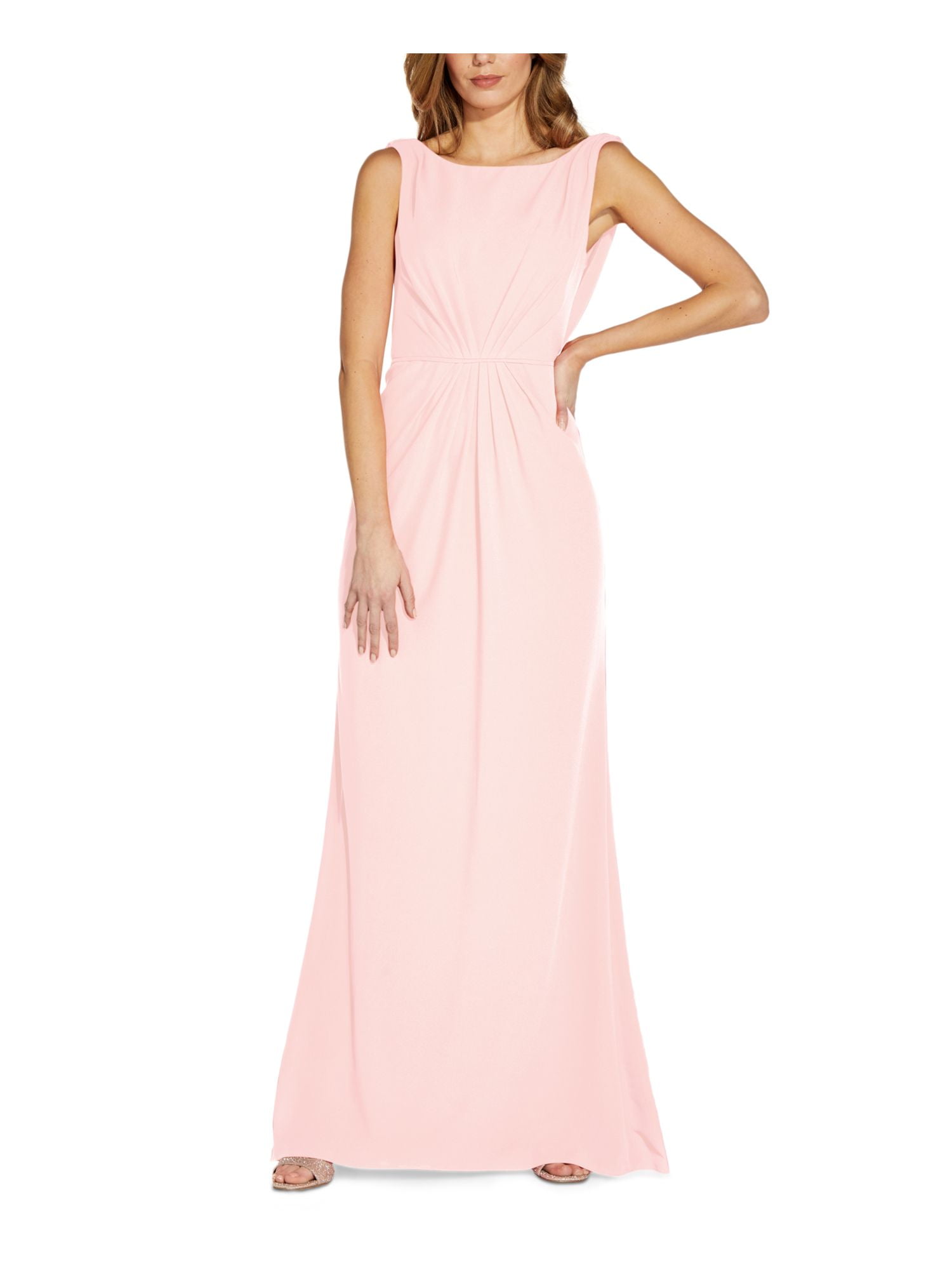 ADRIANNA PAPELL Womens Pink Pleated Zippered Drape Back Sleeveless