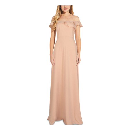 ADRIANNA PAPELL Womens Pink Ruffled Zippered Sleeveless Off Shoulder Full-Length Formal Sheath Dress 16