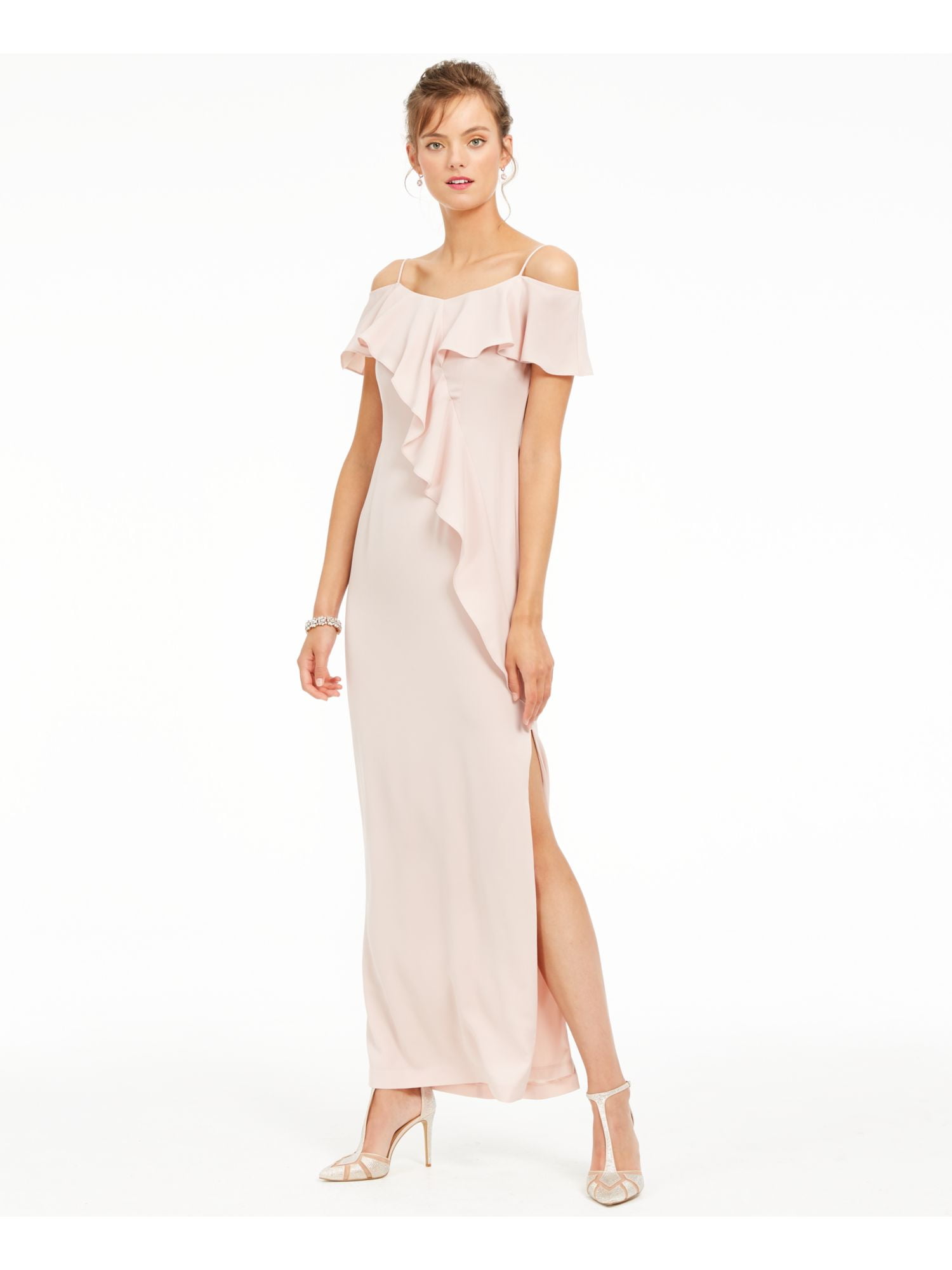 Womens Pink Short Sleeve Maxi Sheath Evening Dress Size: 16