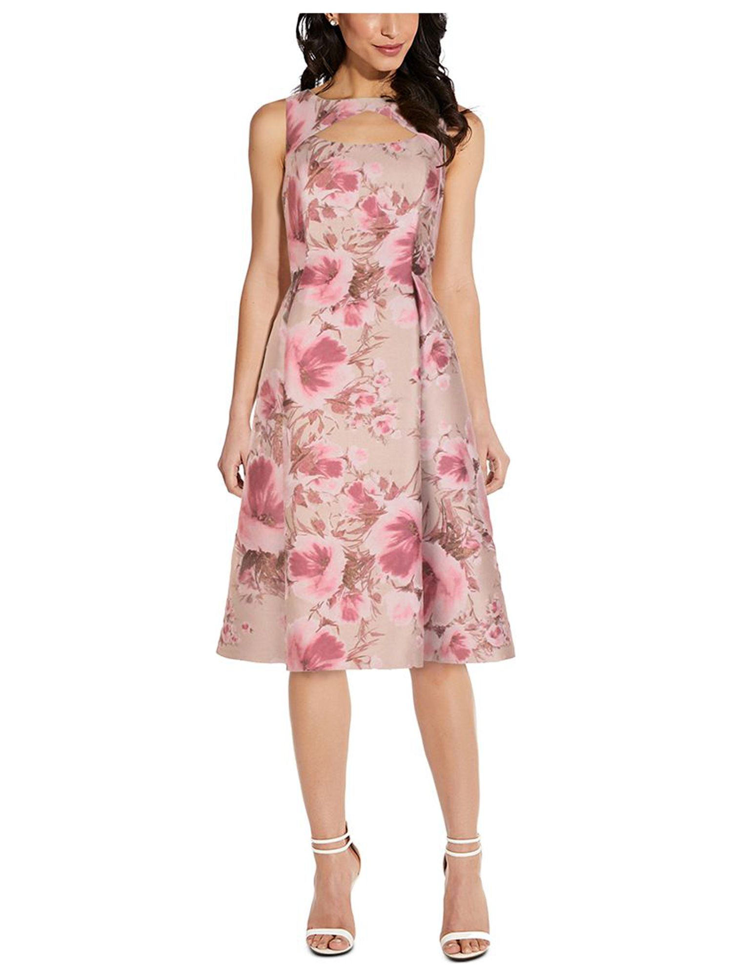 ADRIANNA PAPELL Womens Pink Zippered Metallic Pleated Lined Floral