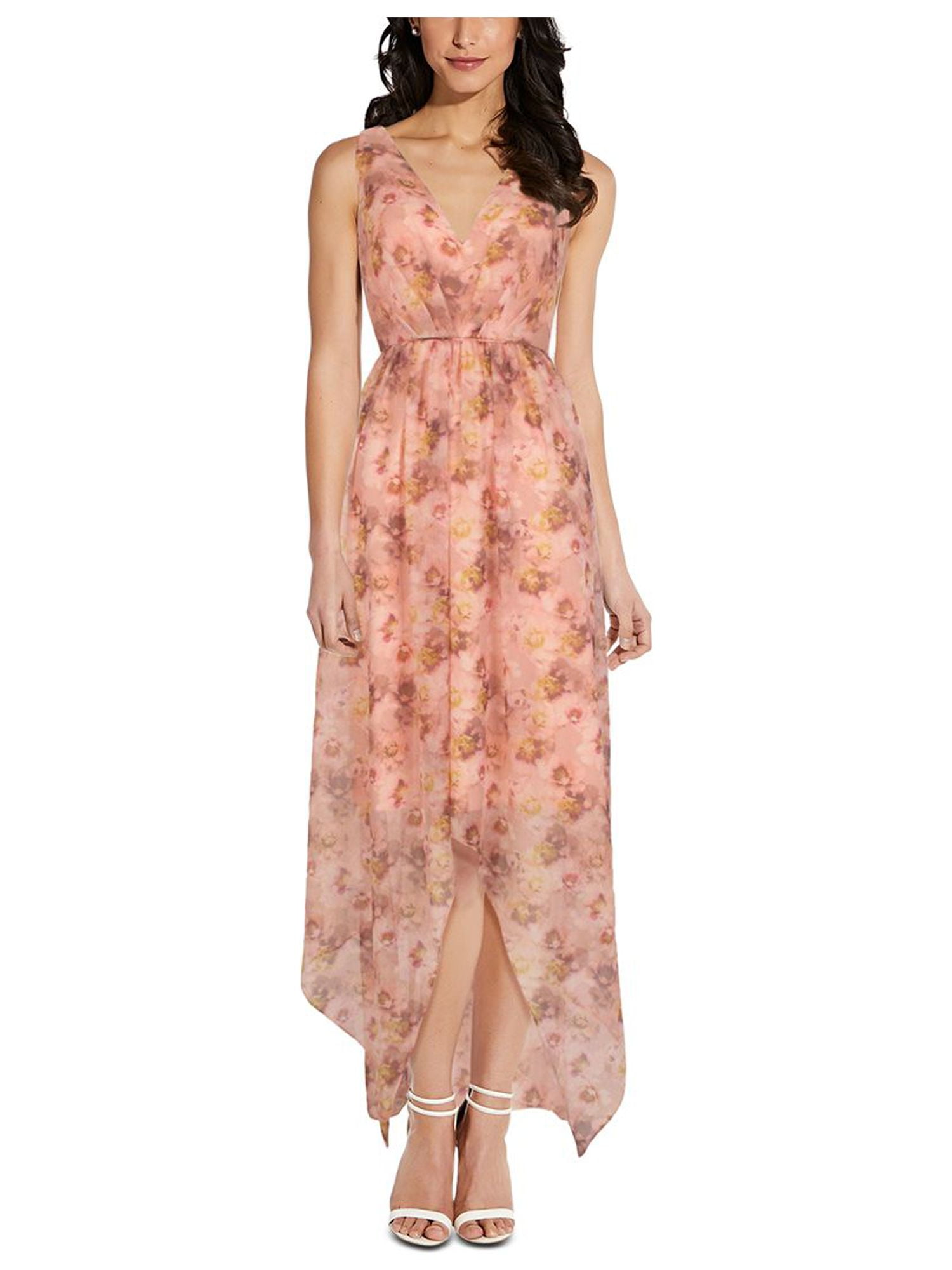 ADRIANNA PAPELL Womens Pink Zippered Tie High To Low Hem Floral Sleeveless  V Neck Maxi Party Empire Waist Dress Plus 22W - Walmart.com
