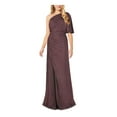 thumbnail image 1 of ADRIANNA PAPELL Womens Purple Glitter Ruched Gown Short Sleeve Asymmetrical Neckline Full-Length Formal Dress 2, 1 of 2
