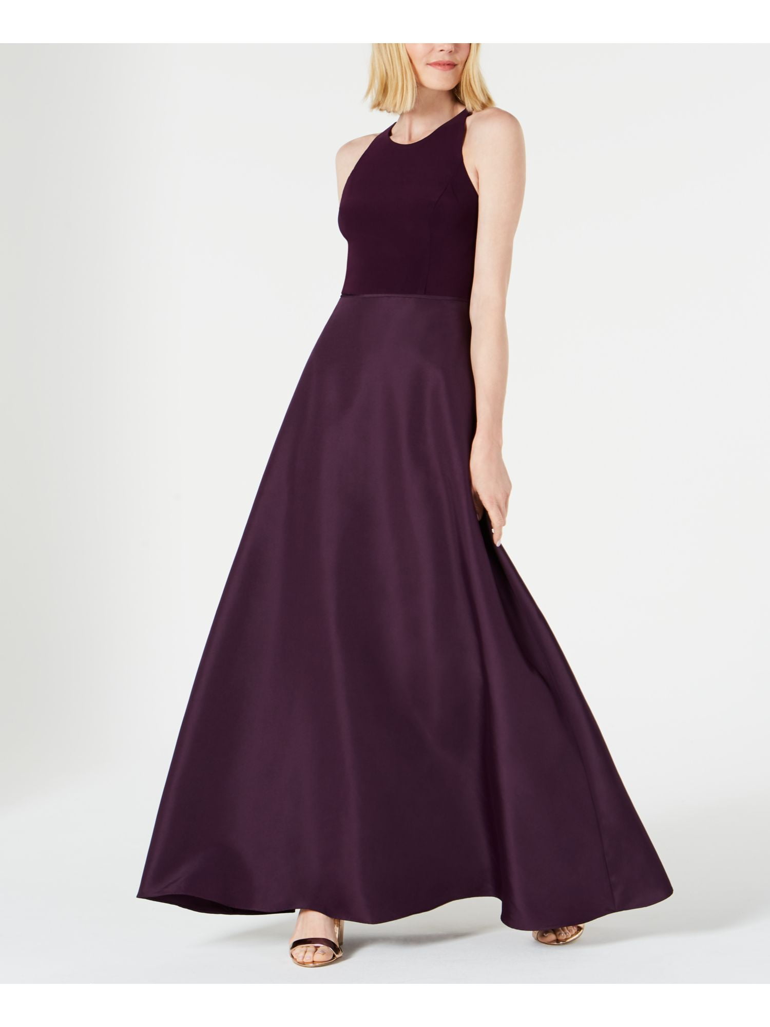 ADRIANNA PAPELL Womens Purple Sleeveless Jewel Neck Full-Length Evening Fit  + Flare Dress 2