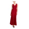thumbnail image 1 of ADRIANNA PAPELL Womens Red Lace Scalloped Sleeveless V Neck Maxi Evening Dress Petites 4P, 1 of 4