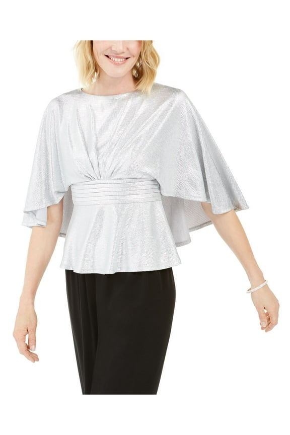 Womens Silver 3/4 Sleeve Scoop Neck Party Peplum Top 4