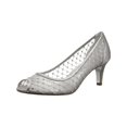 thumbnail image 1 of ADRIANNA PAPELL Womens Silver Mesh Rhinestone Padded Jamie Peep Toe Kitten Heel Slip On Leather Pumps Shoes 6 M, 1 of 4