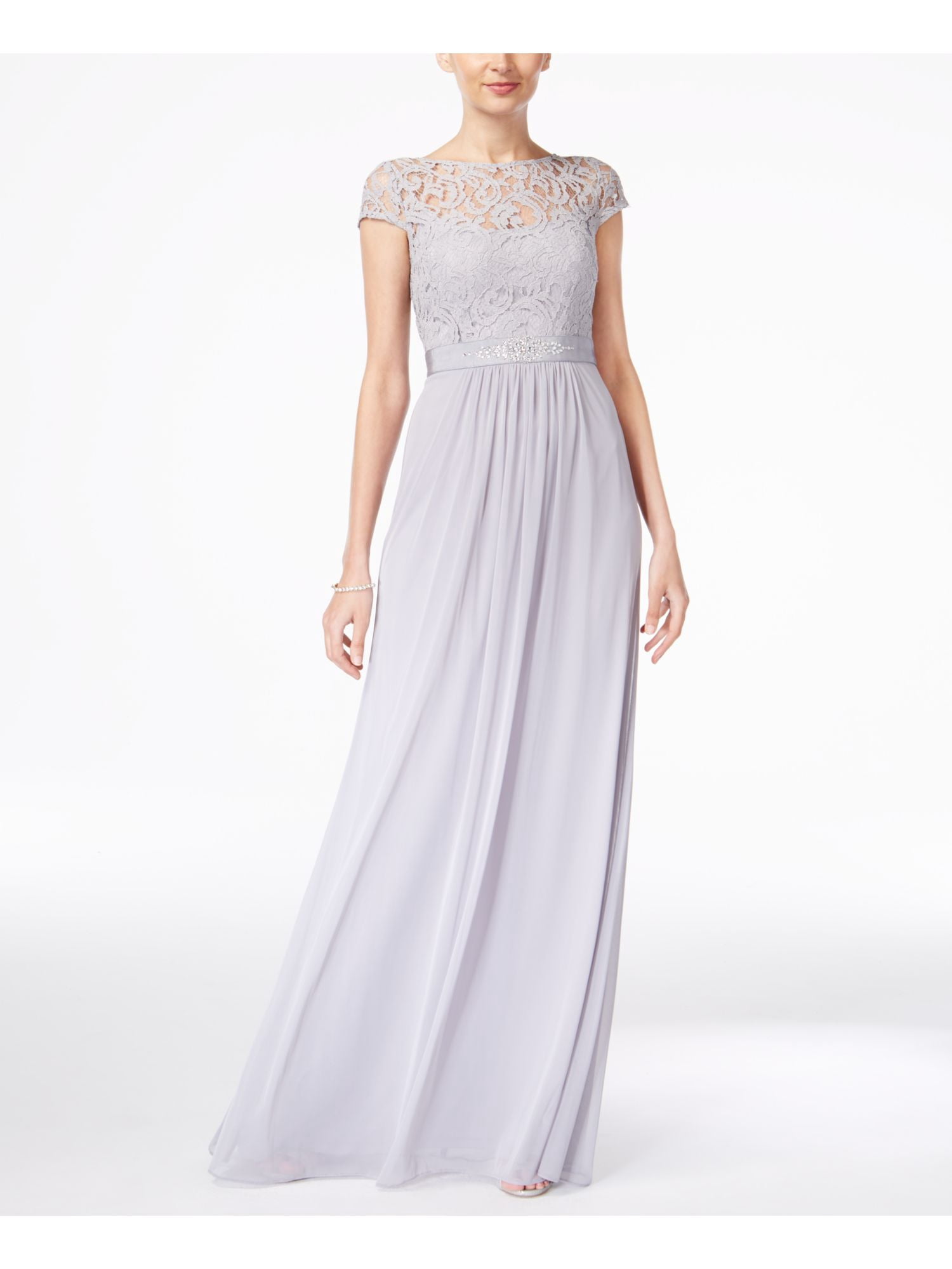 ADRIANNA PAPELL Womens Silver Stretch Lace Zippered Cap Sleeve Full-Length  Evening Gown Dress 10 - Walmart.com