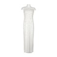 thumbnail image 1 of ADRIANNA PAPELL Womens White Sequined Zippered 3-d Beaded Short Sleeve Off Shoulder Maxi Formal Sheath Dress 6, 1 of 3