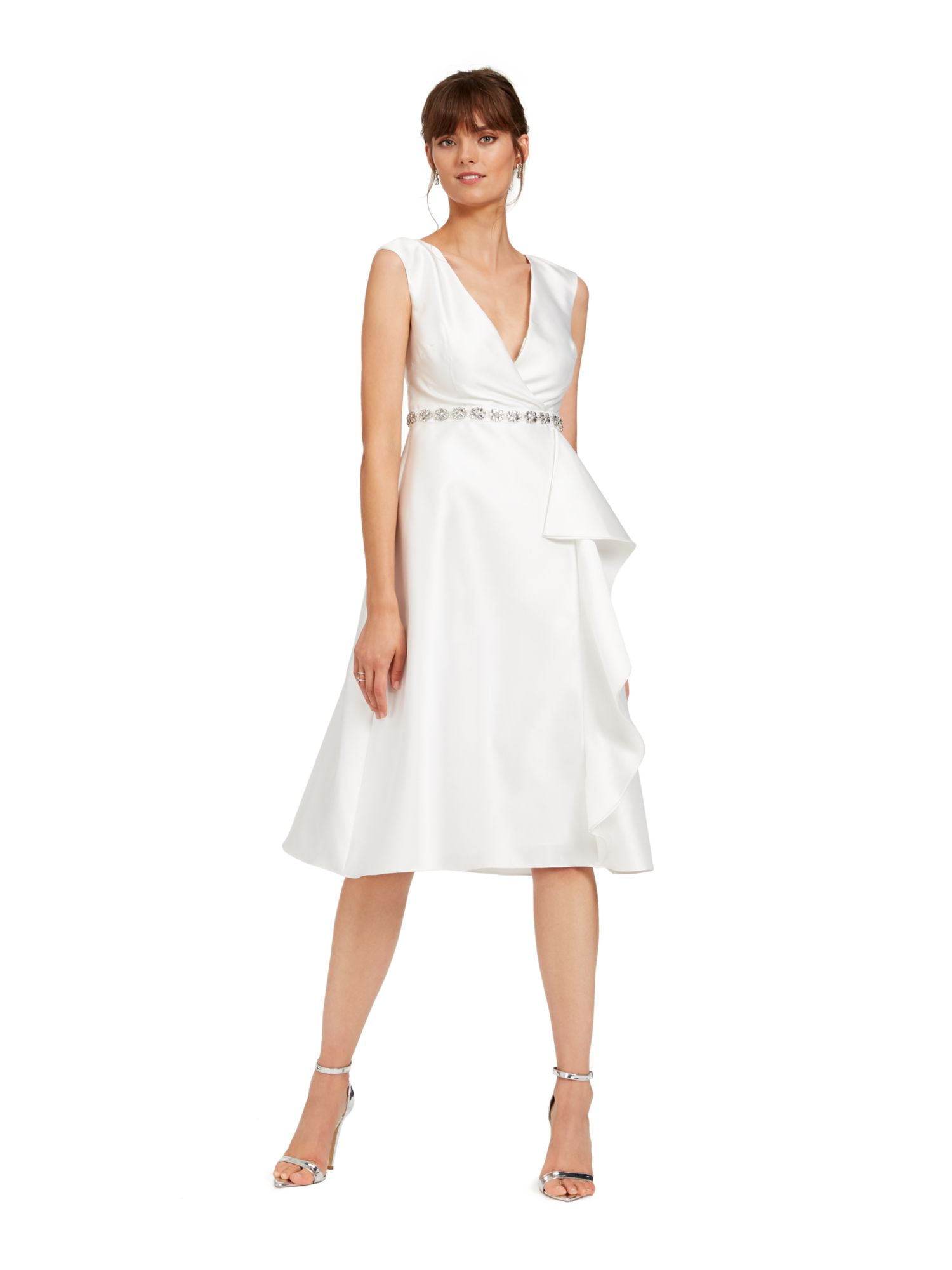 adrianna papell empire waist dresses Adrianna Papell Long Sleeve Printed Empire Waist with Tie Neck Midi Dress