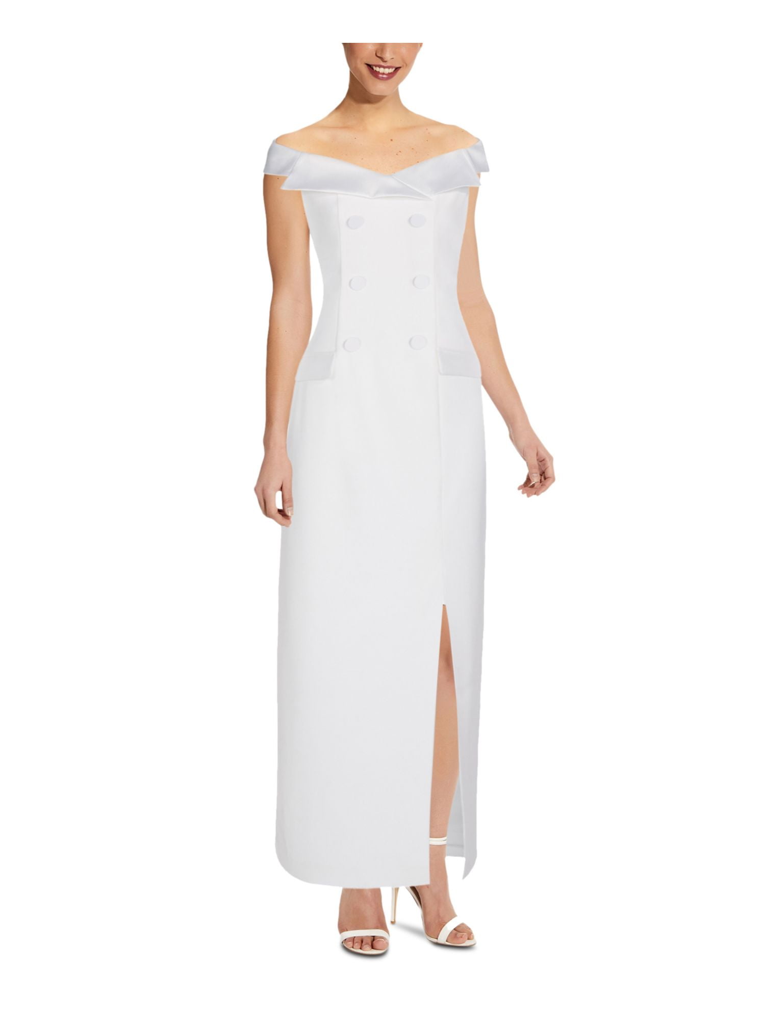 ADRIANNA PAPELL Womens White Slitted Tuxedo Sleeveless Off Shoulder Maxi Evening Sheath Dress 10