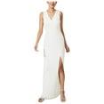 thumbnail image 1 of ADRIANNA PAPELL Womens White Slitted Zippered Lined Striped Sleeveless Surplice Neckline Full-Length Party Sheath Dress 14, 1 of 3