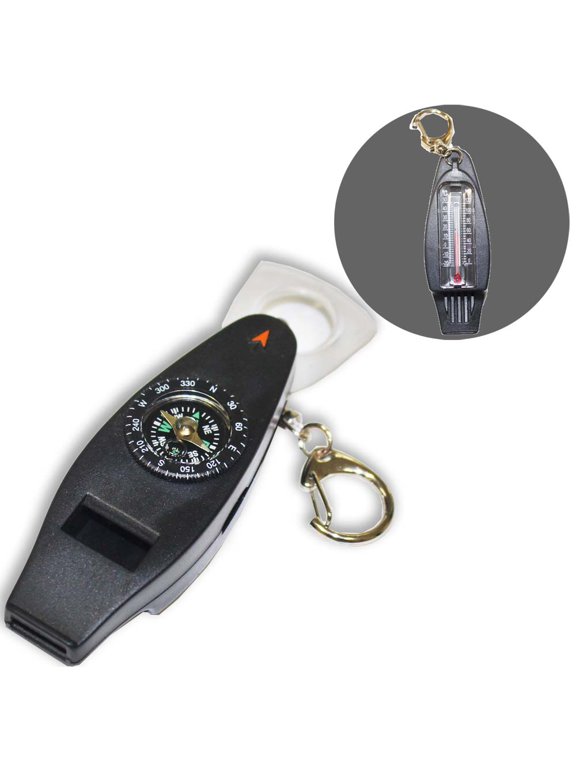 ADROIT (2 Pack) 4-in-1 Multi-Functional Outdoor Survival Tool | Includes Whistle, Compass, Magnifier, Thermometer & Key Ring | Essential Adventure Gear