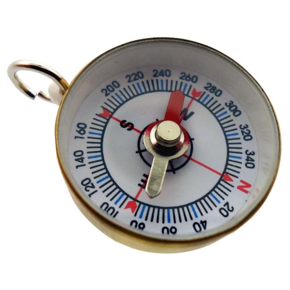 ADROIT (2 Pack) Mini Brass Compass | 1" Diameter (2.5 cm) | Red & Silver Hands | Loop for Hanging | Keyring & Chain Suitable