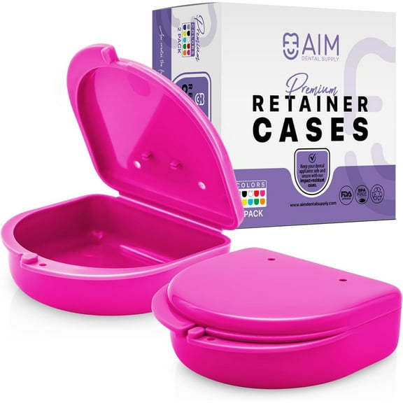 ADS Retainer Case with Vent Holes, Perfect Retainer Holder, Mouth Guard Case, Aligner Case, Retainer Cases (Fuchsia-Pack of 2)