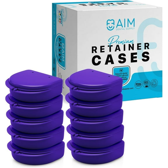 ADS Retainer Case with Vent Holes, Perfect Retainer Holder, Mouth Guard Case, Aligner Case, Retainer Cases (Purple-Pack of 10)