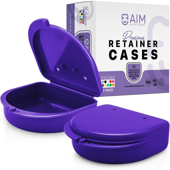 ADS Retainer Case with Vent Holes, Perfect Retainer Holder, Mouth Guard Case, Aligner Case, Retainer Cases (Purple-Pack of 2)