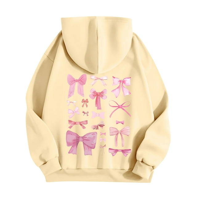 ADSSDQ 2024 Womens Cute pink palm puff hoodie Flower Print Graphic
