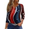 thumbnail image 1 of ADSSDQ 3/4 Length Sleeve Womens Tops 4th of July Button Down Shirts for Women Summer Top 2025 Patriotic American Flag Stars Stripes Graphic Tees Royal Blue M, 1 of 7