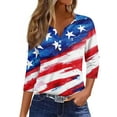 thumbnail image 1 of ADSSDQ 3/4 Length Sleeve Womens Tops 4th of July Button Down Shirts for Women Summer Top 2025 Patriotic American Flag Stars Stripes Graphic Tees Vermilion L, 1 of 7
