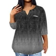 thumbnail image 1 of ADSSDQ 3/4 Sleeve Women'S Plus Size Blouses Tie Dye Gradient Shirt Ladies Summer Tops Comfy V Neck Elbow Length Tee Shirt For Women Fall Girls Clothes With Pocket Dark Gray 2XL, 1 of 5