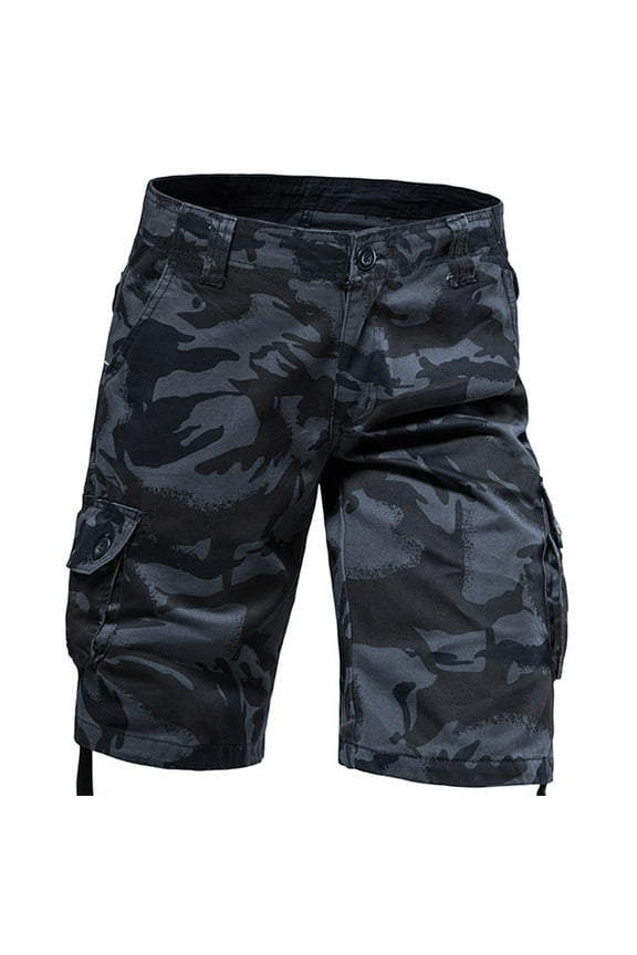 Below The Knee Shorts for Men Belted Classic Fit Multi Pockets Long Cargo Shorts for Men Casual Hiking Shorts Black 44