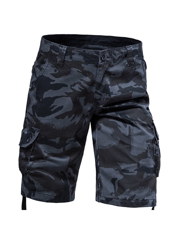 Below The Knee Shorts for Men Belted Classic Fit Multi Pockets Long Cargo Shorts for Men Casual Hiking Shorts Black 44