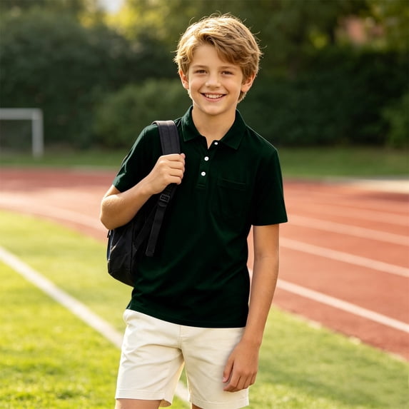 ADSSDQ Boys Soft Short Sleeve Polo T-Shirt Youth Breathable Collared Shirts With 3-Button Classic Casual Tee Tops Size 2-15T