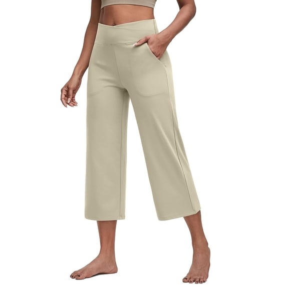 ADSSDQ Capri Pants for Women Wide Leg Yoga Dress Cropped Pants Capri Leggings with Pockets for Casual Summer White M