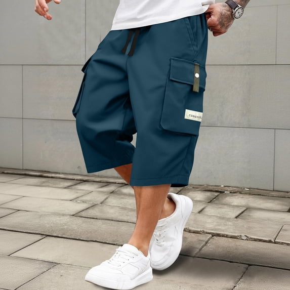 ADSSDQ Cargo Shorts for Men Stretch Waist Below The Knee Long Shorts Relaxed Fit Hiking Capri Short Mulit Pockets Royal Blue 2XL Sweat Shorts