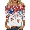 ADSSDQ Christmas Shirts for Women 2024 3/4 Sleeve Tops for Women Funny