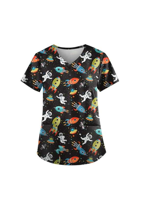 Comfort Stretch 2-Pocket Scrub Top for Women,Plus Size V Neck Summer Nurse Uniforms,Womens Working Nurse Tops Scrubs Black 4XL