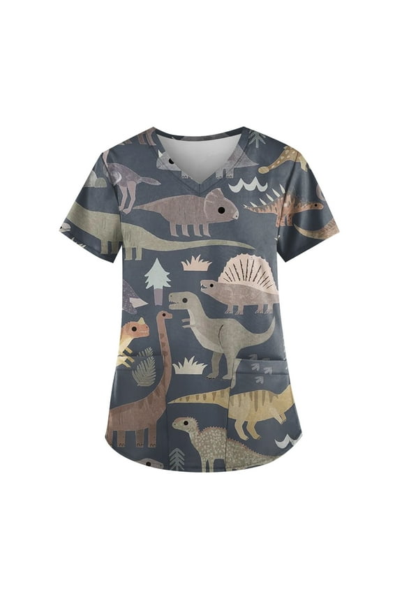 Comfort Stretch 2-Pocket Scrub Top for Women,Plus Size V Neck Summer Nurse Uniforms,Womens Working Nurse Tops Scrubs Dark Gray S