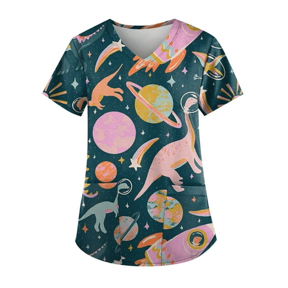 ADSSDQ Comfort Stretch 2-Pocket Scrub Top for Women,Plus Size V Neck Summer Nurse Uniforms,Womens Working Nurse Tops Scrubs Pink 2XL