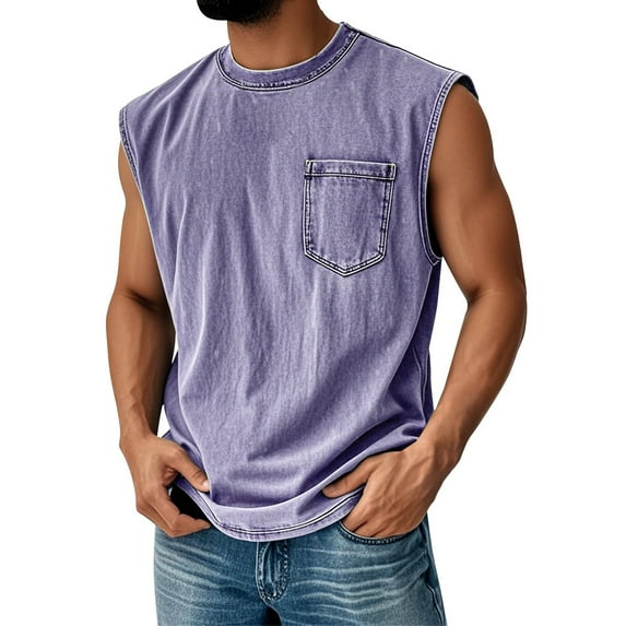 ADSSDQ Cotton Men's Big and Tall Sleeveless Tank Tops Muscle Shirts Gym Casual Workout Tees with Pocket Purple M