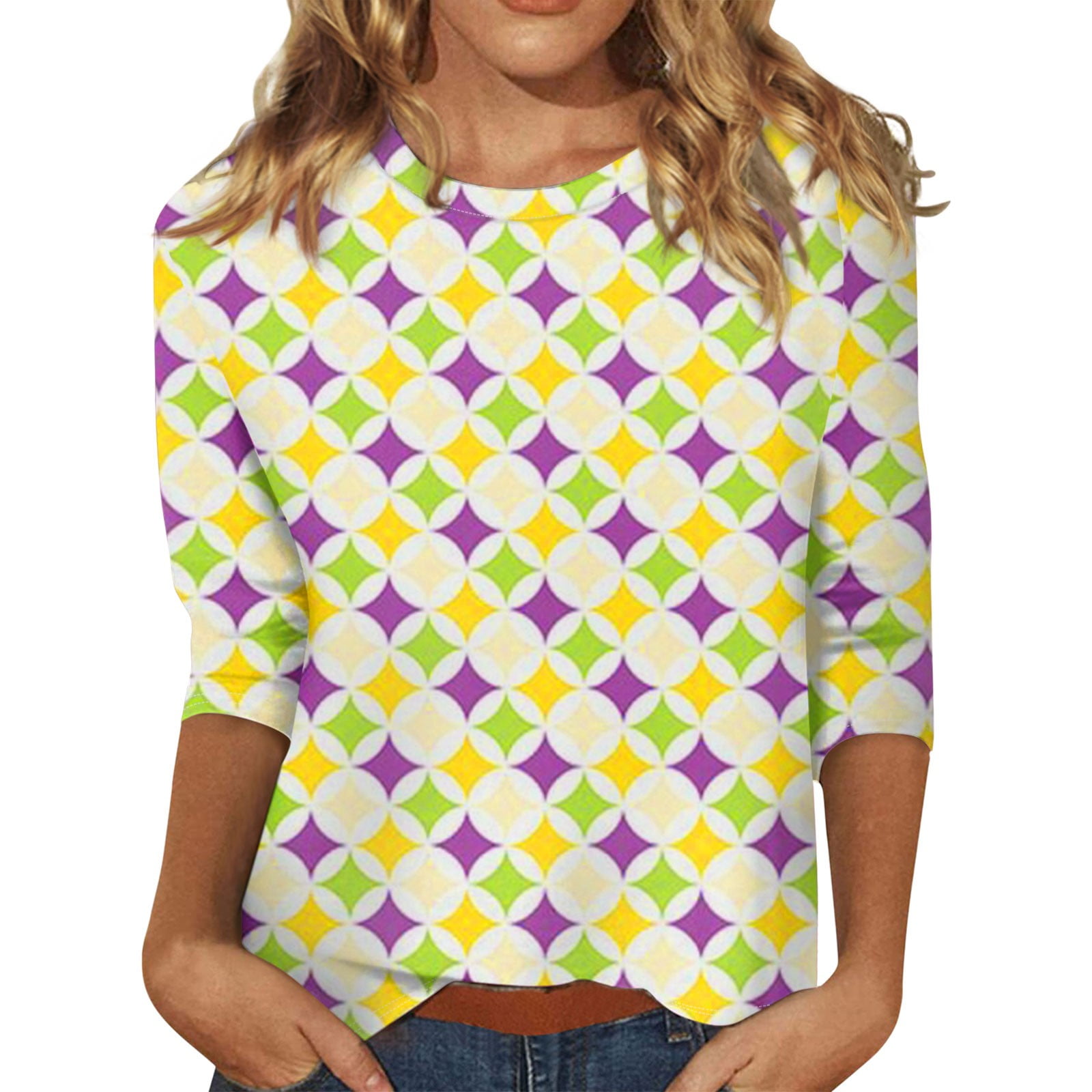 ADSSDQ Cute Mardi Gras Outfit for Women 3/4 Sleeve Mardi Gras Shirts ...