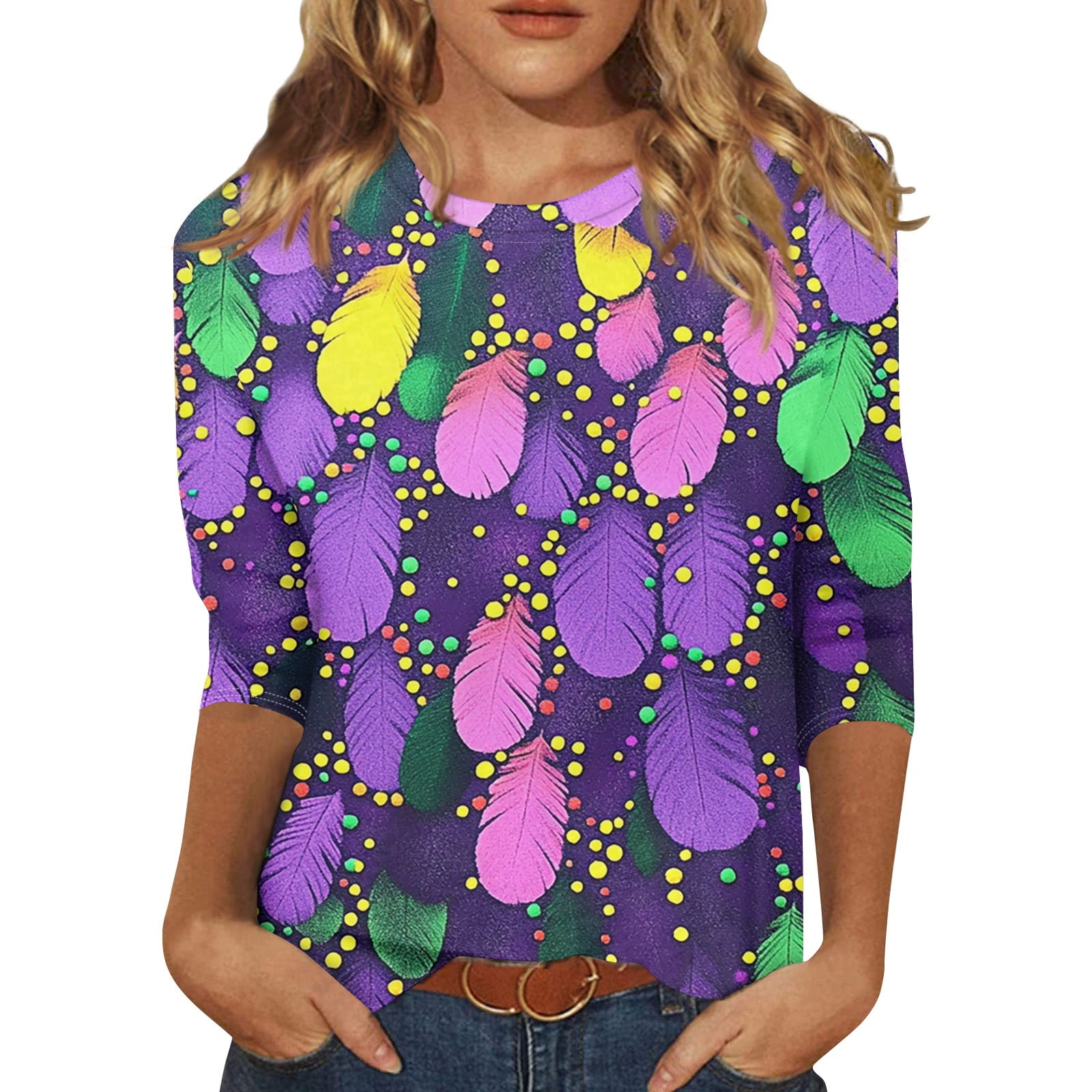 ADSSDQ Cute Mardi Gras Outfit for Women 3/4 Sleeve Mardi Gras Shirts ...
