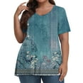 thumbnail image 1 of ADSSDQ Cute Plus Size Tops Dressy Casual V-Neck Teacher Shirt Boho Floral Western Graphic Tees For Women Short Sleeve Blouse Womens Summer Clothes Fall Fashion 2024 Cyan 3XL, 1 of 7