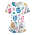 thumbnail image 1 of ADSSDQ Easter Scrub Tops Women Cute Bunny Print Scrub Tops Short Sleeve Holiday Working Uniform with Pockets Hot Pink L, 1 of 3