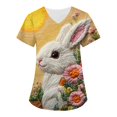 thumbnail image 1 of ADSSDQ Easter Scrub Tops Women Stretchy Vneck Short Sleeve Bunny Egg Hunt Print Nurse Working Uniforms with 2 Pockets Yellow XL, 1 of 6