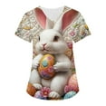 thumbnail image 1 of ADSSDQ Easter Scrub Tops Women Stretchy Vneck Short Sleeve Funny Cartoon Bunny Print Nurse Working Uniforms with 2 Pockets Light Gray L, 1 of 6