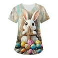 thumbnail image 1 of ADSSDQ Easter Scrub for Women V Neck Hoilday Scrub Top Cute Bunny Eggs Print Nursing Uniform Short Sleeve Nurse Workwear With 2 Pockets Dark Gray 3XL, 1 of 6
