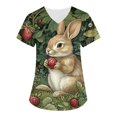 thumbnail image 1 of ADSSDQ Easter Scrub Tops Women Stretchy Vneck Short Sleeve Easter Rabbit Print Nurse Working Uniforms with 2 Pockets Dark Green M, 1 of 6