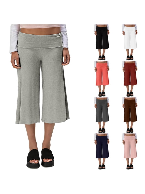 Fold Over Capri Pants for Women Low Rise Wide Leg Yoga Capris Summer Cute Going Out Flowy Gaucho Pants Streetwear 2026 Sweatpants Black 3XL