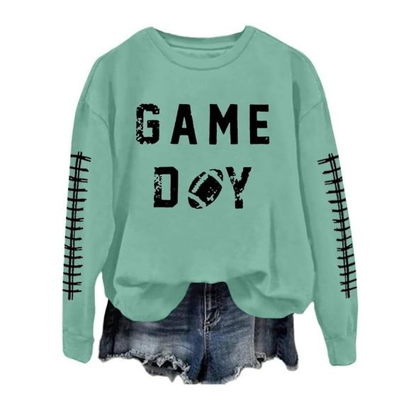 ADSSDQ Football Sweatshirts for Women Fall Workout Football Graphic Crew Neck Pullover Tops Casual Long Sleeve Game Day Hoodies Mint Green L