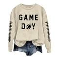 thumbnail image 1 of ADSSDQ Game Day Football Sweatshirt for Women Graphic Print Sunday Casual Long Sleeve Crewneck 2024 Fall Pullover Khaki L, 1 of 4